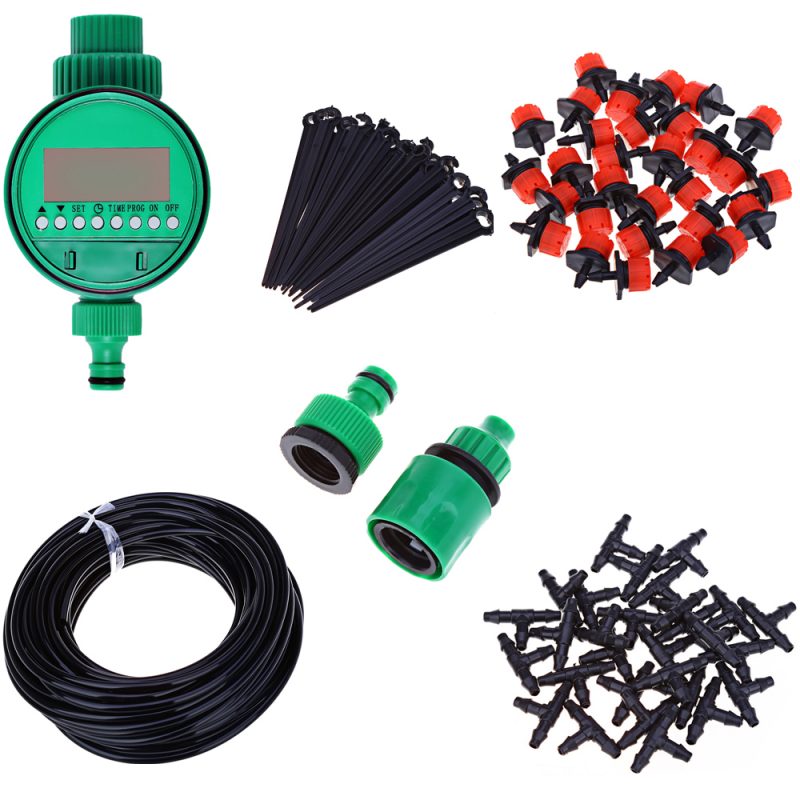 DIY 25M Micro Drip Irrigation System Watering Timer Garden Hose Kits ...