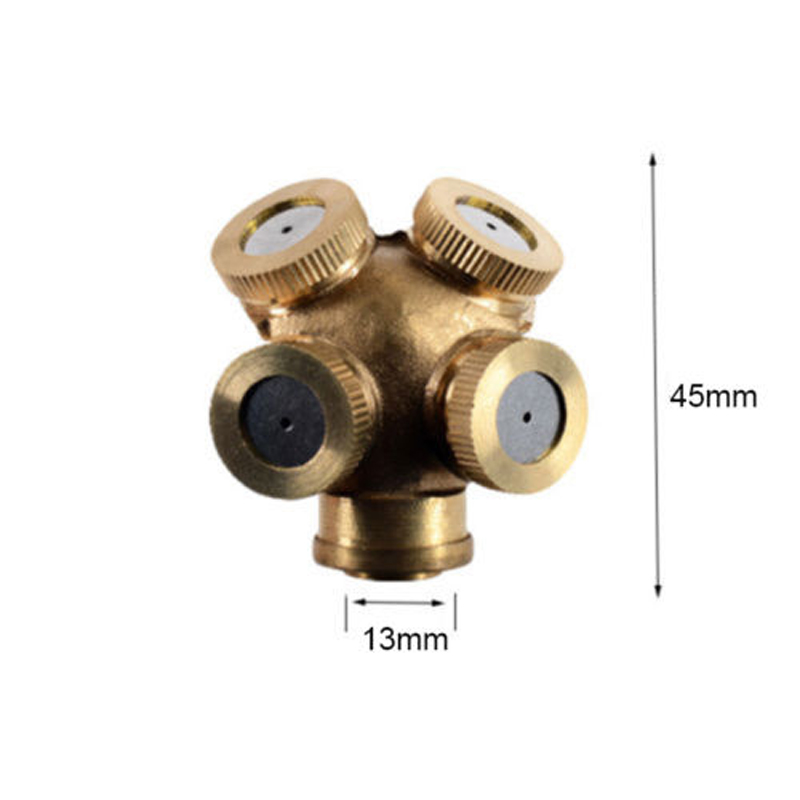 4 Hole Brass Water Connector Spray Misting Nozzle Sprinklers Fitting Garden Tool 